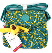 Borsa a tracolla piccola Kipling 'Casama' - stampa giungla turchese - nuova con etichette