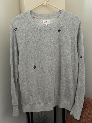 Sundry Women’s Gray Black Gold White Star Pullover Sweater Knit M Medium