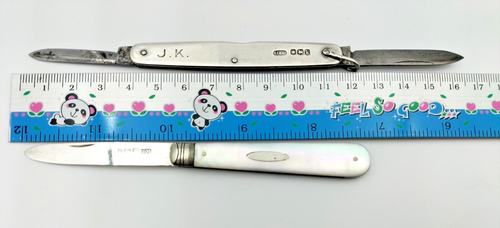 Antique 1884 1927 Stirling Silver 2x Pocket Fruit Knife Harrods Marples Ibberson - Picture 9 of 13