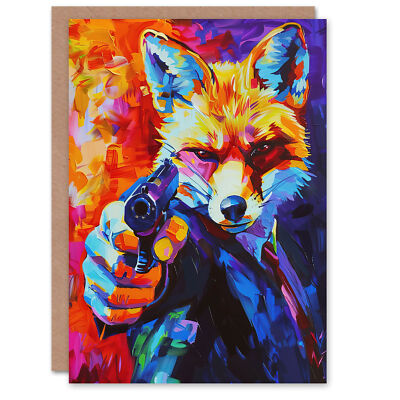 Grußkarte Fuchs Geheimagent Lebendige Konzeptkunst Portrait Blanko Geburtstag
