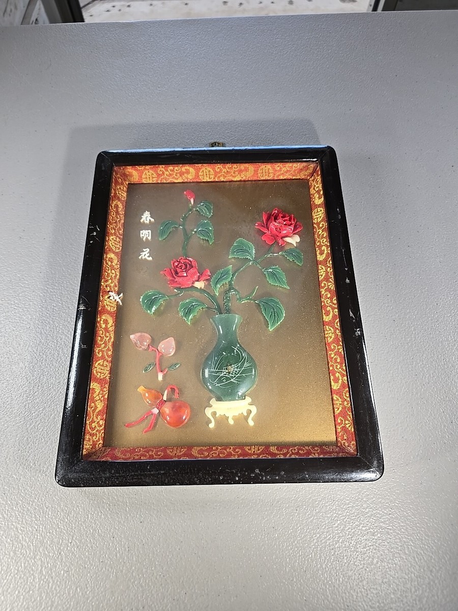 Chinese Wall Art Jade & Coral Blooming Flowers Smiling In Spring