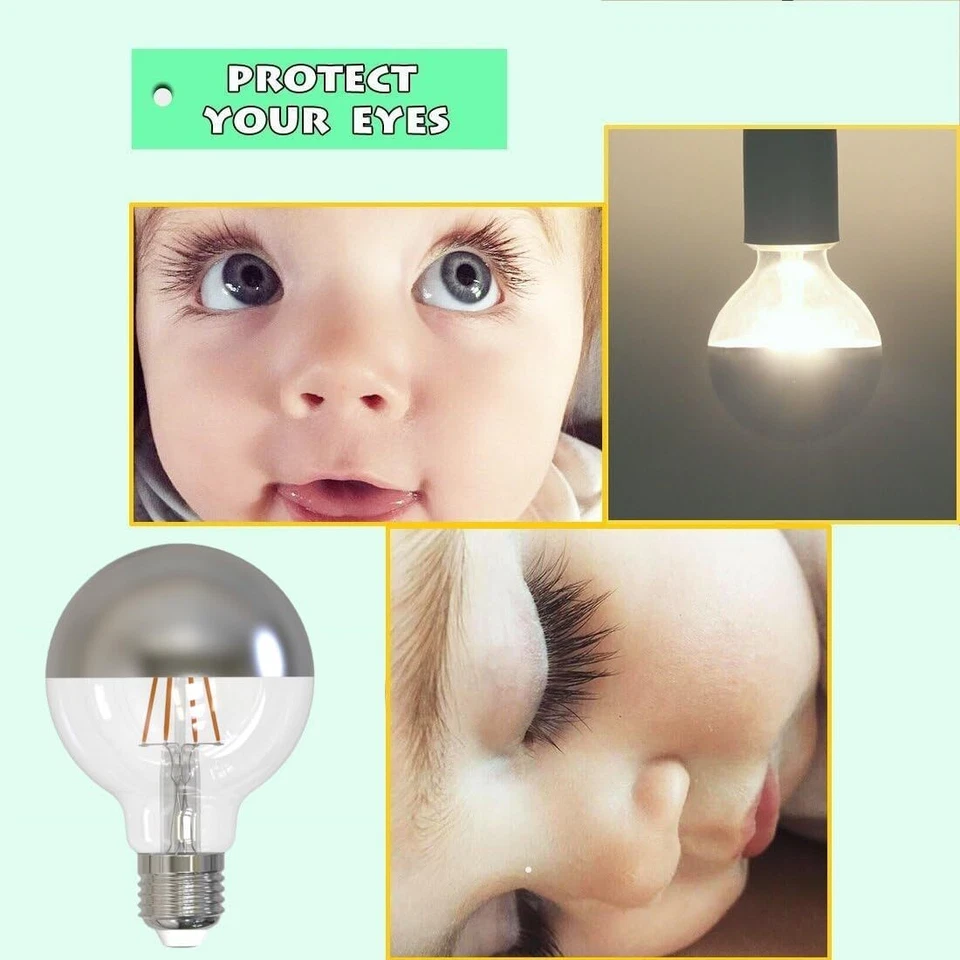 4Pack LED Round Half Chrome Globe Light Bulb G25, 2700K, 5W(40W), E26, 450LM - Image 2 of 4