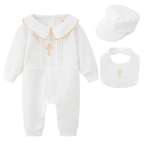 Unisex Baby Jumpsuit Infant Bodysuit Clothing Romper Outfits Baptism Set Bib - Picture 12 of 31
