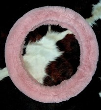Steering Wheel Cover Universal Furry Plush Winter Warm Faux Fur Pink