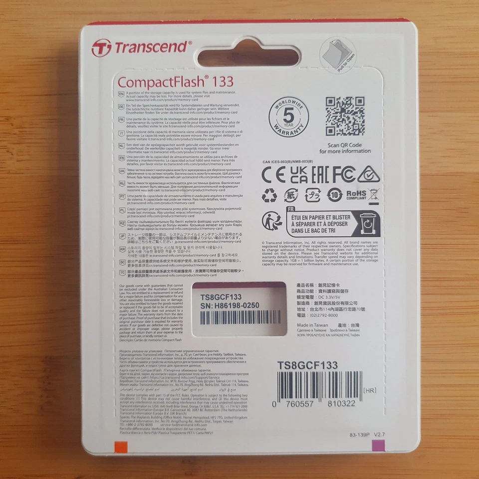 🛍️SALE! Transcend 8GB 133X CompactFlash Card Read Speed up to 30MB/s TS8GCF133 - Image 2 of 3