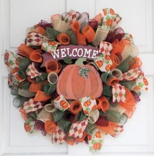 Pumpkin Mesh Wreath, Fall Welcome Door Décor, Thanksgiving