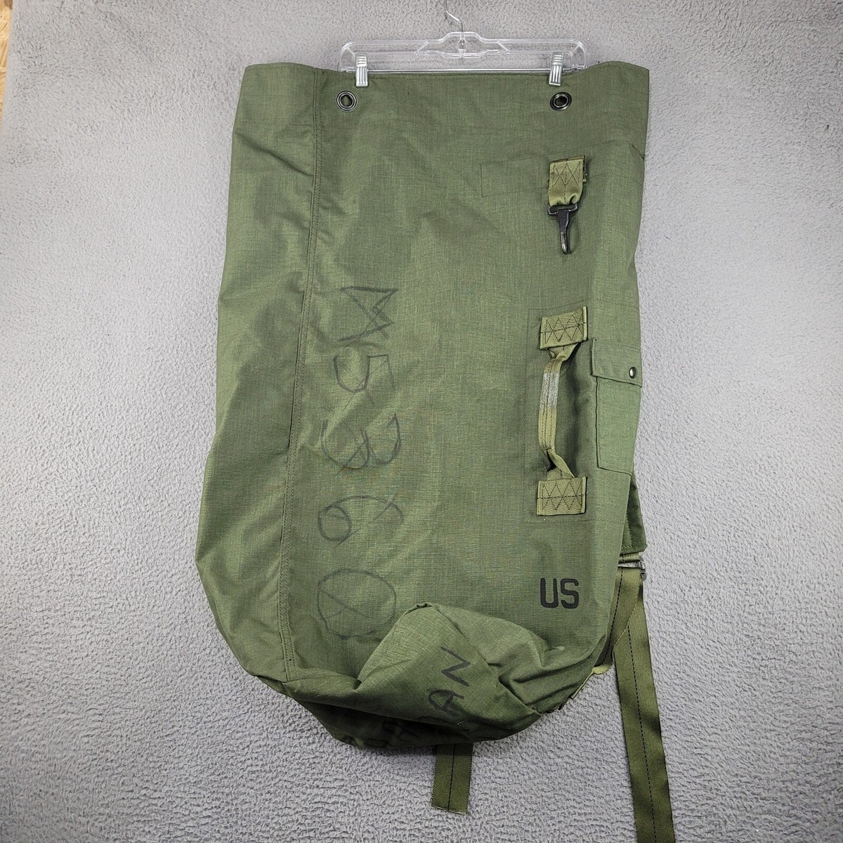 Vintage US Army Duffle Bag Green Military Canvas Stenciled Utility