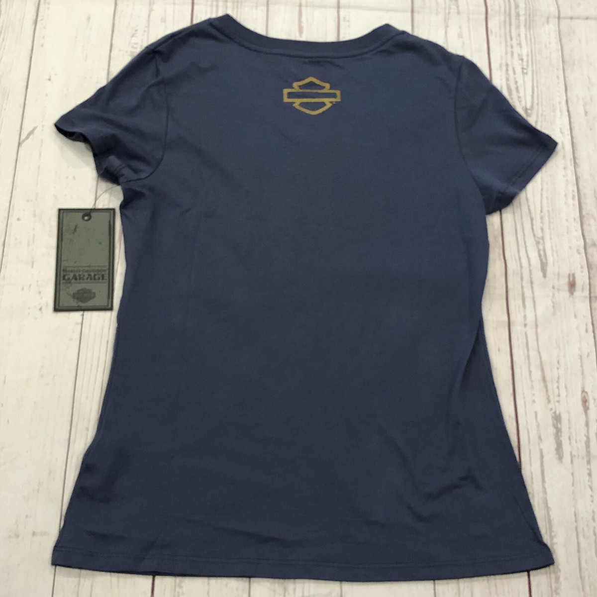 Women's Harley Davidson Vtg Retro Race Flag Logo Tee T-Shirt
