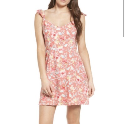 Wayf Iris Pink Floral Tie Back Pink Minidress Women s Size Large  NEW NWT
