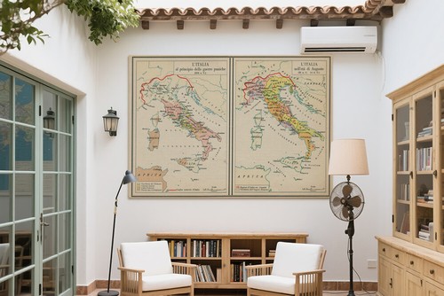 Poster Arte Stampa Sfondo Educazione Mappa Italiana Vintage Decorazione Parete - Foto 7 di 11