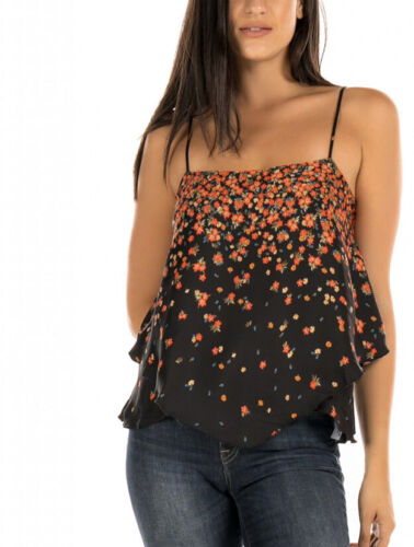 NEW Free People Shirt Tank Top Black Floral Cami Womens XS Summer Red Flowy