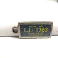 RARE VTG Disabled Veterans Mini License Plate Key Chain Ring Tag MICHIGAN 1965