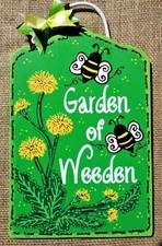 GARDEN OF WEEDEN Dandelion & Bumblebee SIGN Deck Backyard Patio Wall Yard Plaque