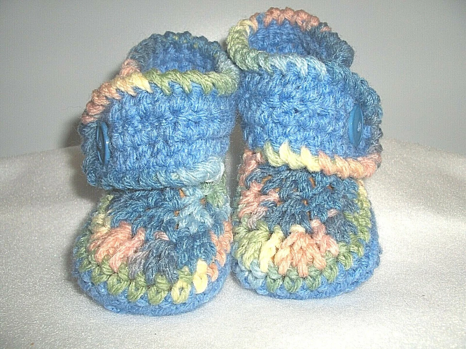 Crochet Hecho a Mano Bebé Zapatos Botines Niño Niña 0-6 Meses Azul Multi Foto 2 de 4