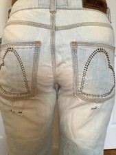 Moschino Jeans Vintage Distressed Bleached Ripped Stone Studded Heart 26