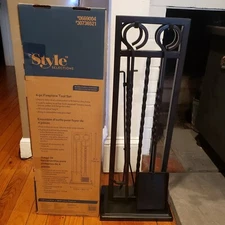 Style Selections 4-Piece Fire Place Tool Set Black Steel #0669004