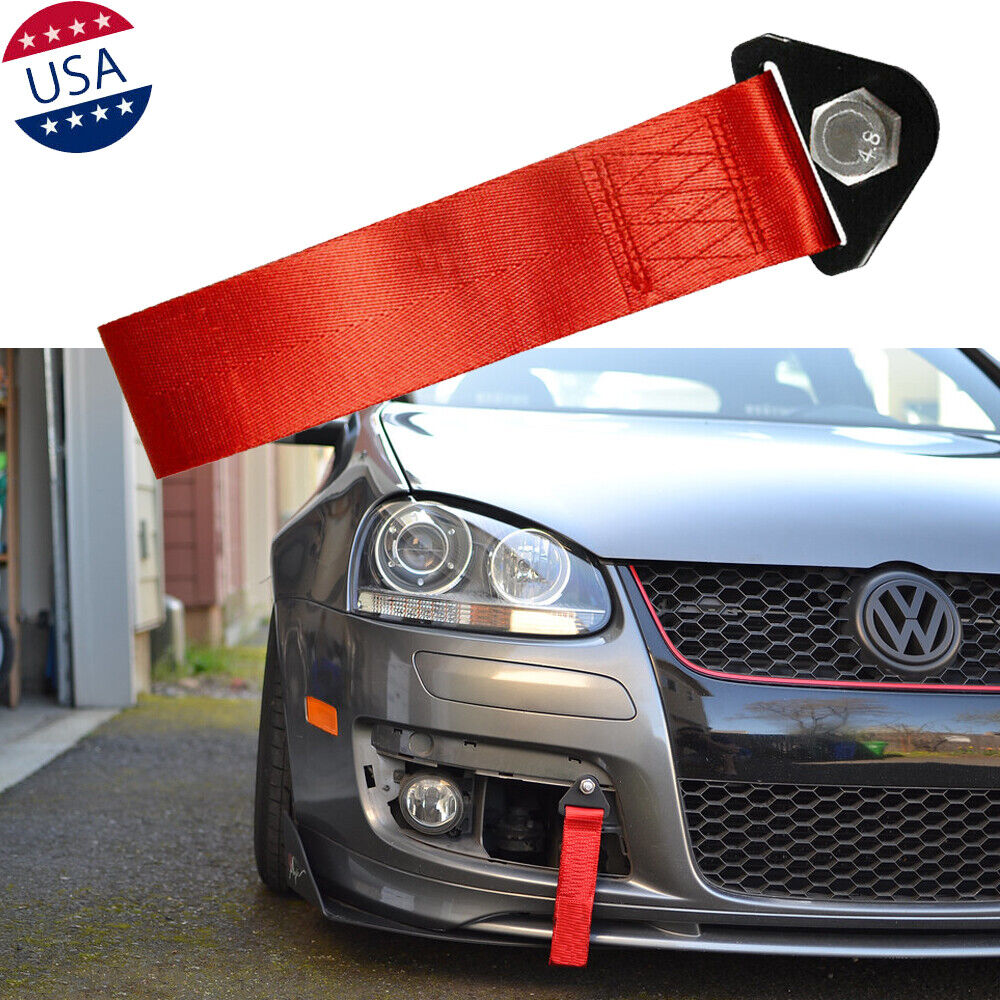 Sports Red High Strength Racing Tow Strap Set for Front Rear Bumper Towing  Hook