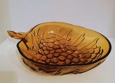 Vintage Mid-Century Large Amber Glass Grapes Salad Bowl
