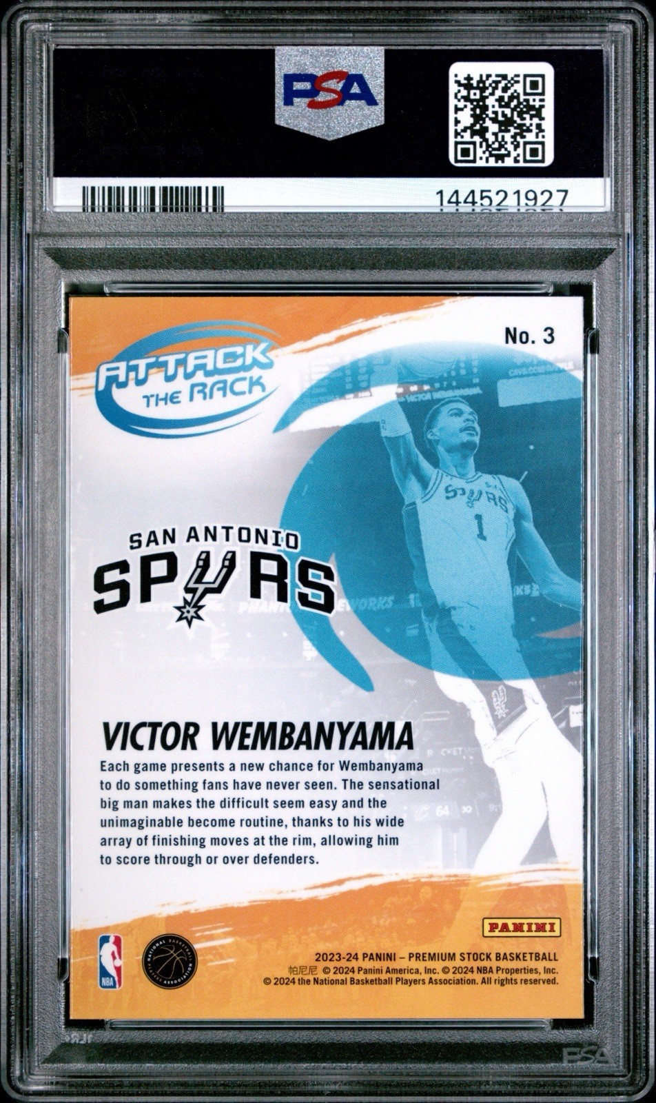 PSA 10 2023 Hoops Premium Stock Attack The Rack #3 Victor Wembanyama POP/225👽🔥 view 2