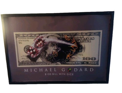 Michael Goddard Rare Framed Print 100 Bill Dice Fire Poker Vegas Bar Art - Picture 4 of 6