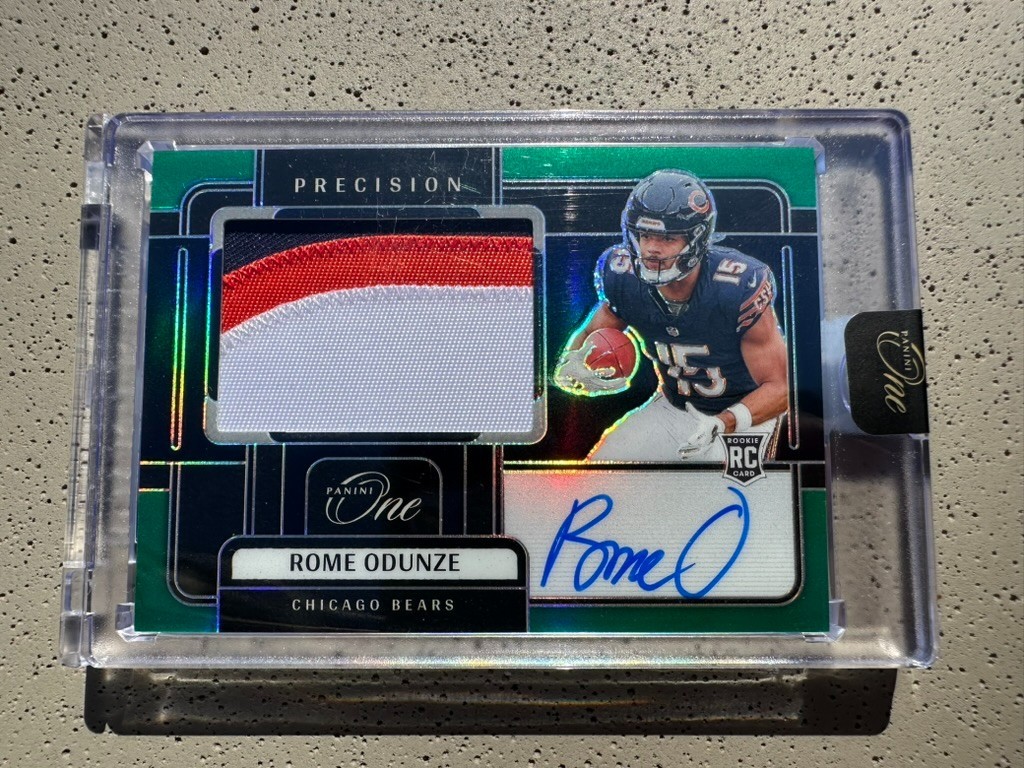 2024 Panini One Rome Odunze Precision Rookie Patch Auto Green /40 RPA Bears WR1