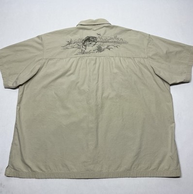 Redhead Khaki Tan Bass Fish Embroidered Shirt Sz XXL Distressed Fishing Outdoor