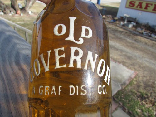 1890-1900s OLD GOVERNOR Whiskey A. GRAF Saloon BACK BAR Bottle w/ENAMEL Letters