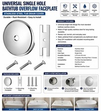 Bathtub Overflow Faceplate Universal Single Hole Tub Drain Cover Stainless Silve