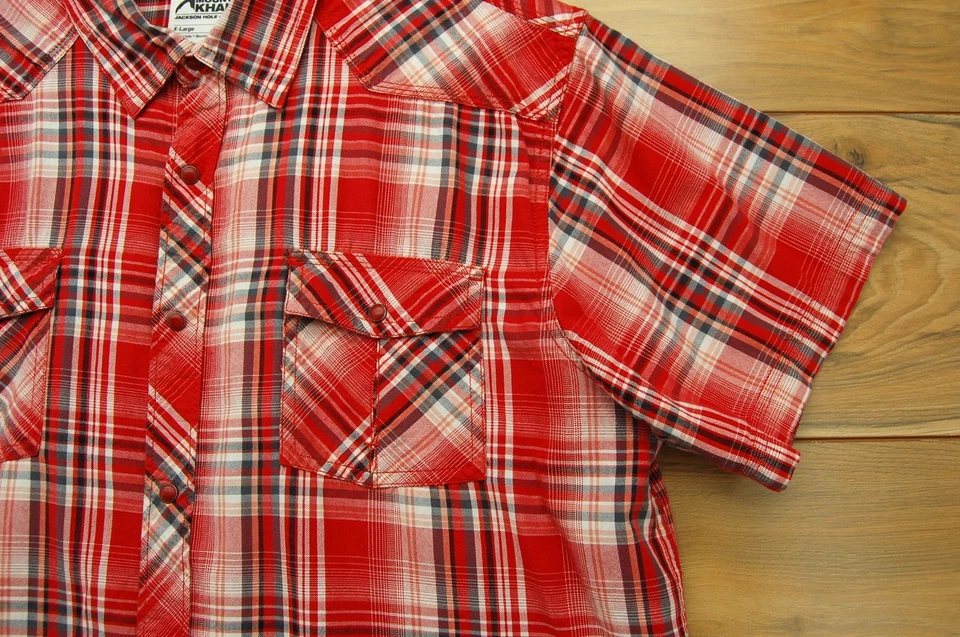 Mountain Khakis Shirt Mens XL Red Plaid Pearl Snap Western Short Sleeve Outdoors - Image 4 of 4