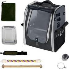 Bird Carrier Backpack-Parrot Travel Cage with 2PCS Perch and Food Bowl, Stainles