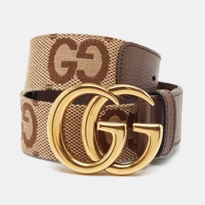 Ceinture Gucci beige/marron Jumbo GG toile et cuir GG Marmont boucle 75 cm