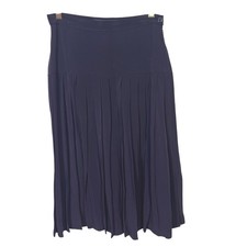 VTG Escada by Margaretha Ley US 4 EU 36 Pleated Midi Skirt 80s Navy Blue Acetate