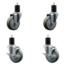 4 Inch Gray Poly Wheel Swivel 1-3/4 Inch Expanding Stem Caster Set 2 Brakes SCC