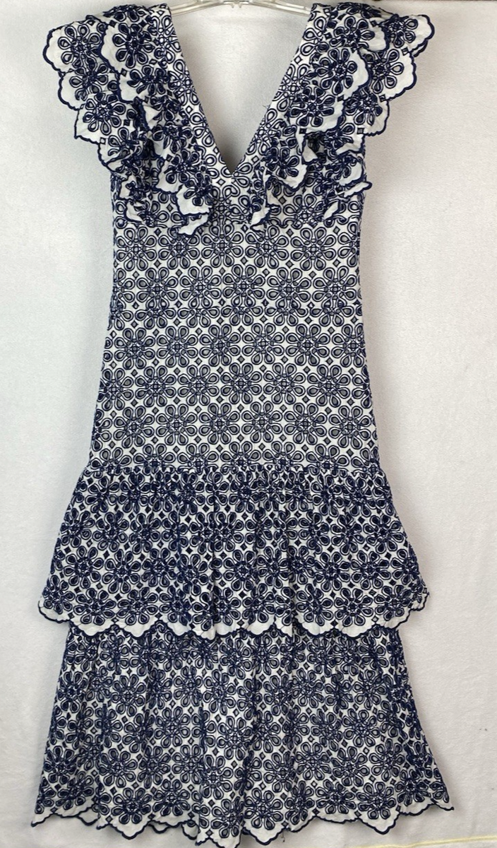 VINEYARD VINES Kentucky Derby Eyelet Deep Bay Ruffle Maxi Dress 6 White &  Blue | eBay