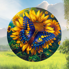 Blue Butterfly  Sunflowers WINDOW CLING Size 8" Vinyl