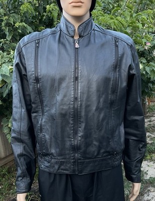 vintage HEIN GERICKE ECHT LEDER Black Leather Jacket Biker Moto 46
