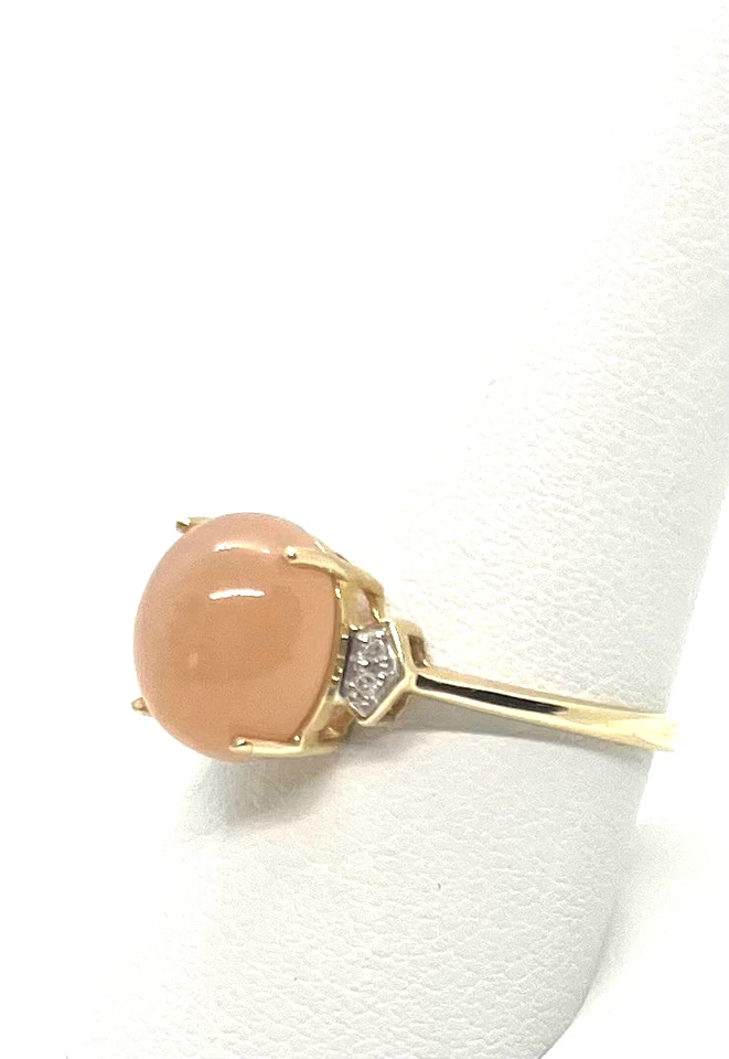 ANILLO PIEDRA LUNAR Y DIAMANTES MELOCOTÓN OVALADO NATURAL Foto 3 de 3
