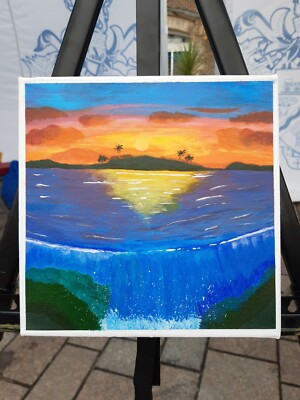 Tropische Insel Ozean Sonnenuntergang Hawaii Fidschi Acryl Gemälde Leinwand Wasserfall Kunst