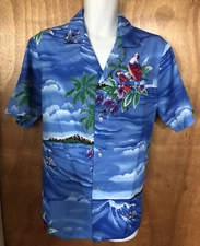 Casual Wear Hawaii USA Men's Size L Blue With Multicolor Design Shirt 100% Poly