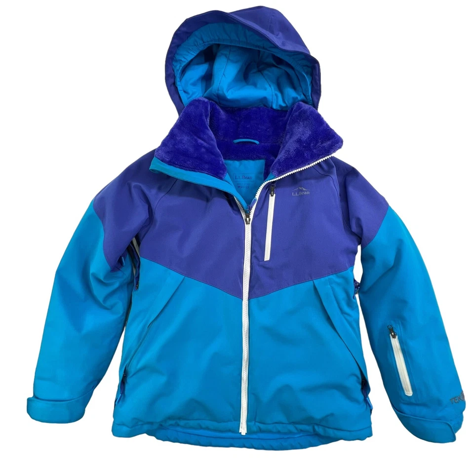 LL Bean Tek Fleece Lined Winter Jacket in Girl's Size M 10/12 Blue - Image 3 of 4