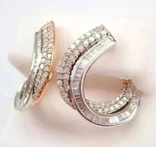 2Ct Round Cut Simulated Diamond Women Huggie Hoop Earring 14K White Gold Plated
