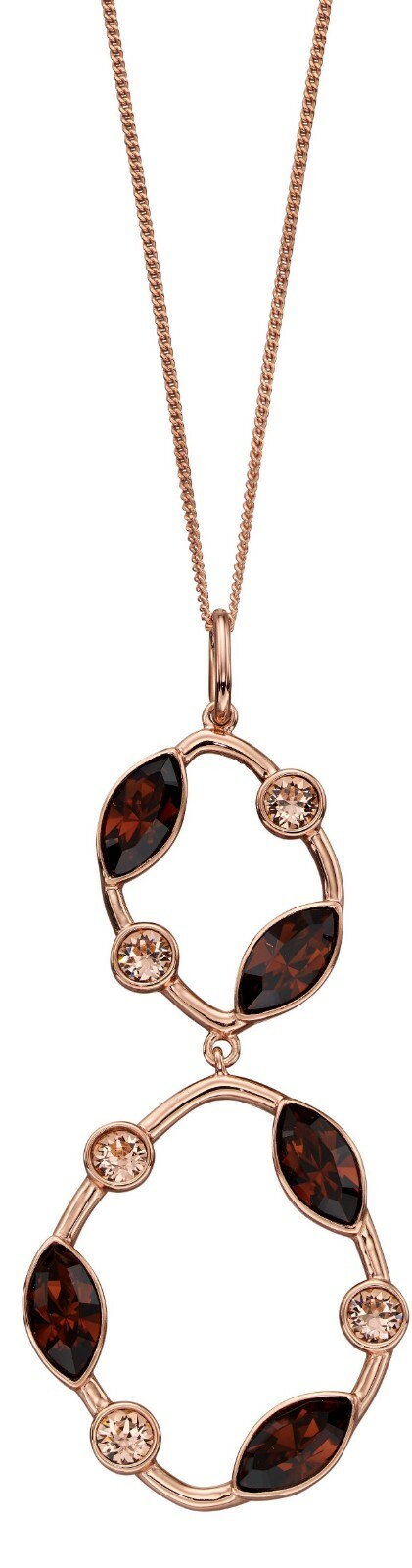 925 Sterling Silver Smoked Topaz & Light Peach Crystal Pendant Necklace