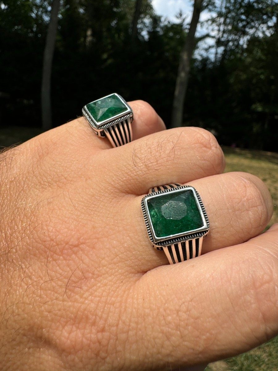 Large 10ct Genuine Natural Emerald Gemstone Mens Real Solid 925