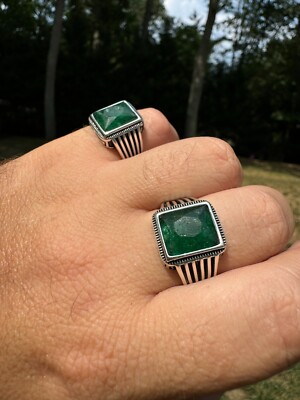 Large 10ct Genuine Natural Emerald Gemstone Mens Real Solid 925