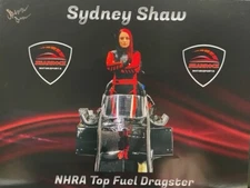 VRHTF NHRA VERY RARE NEW DRIVER SIGNED BY SYDNEY SHAW TOP FUEL DRAGSTER HAND OUT