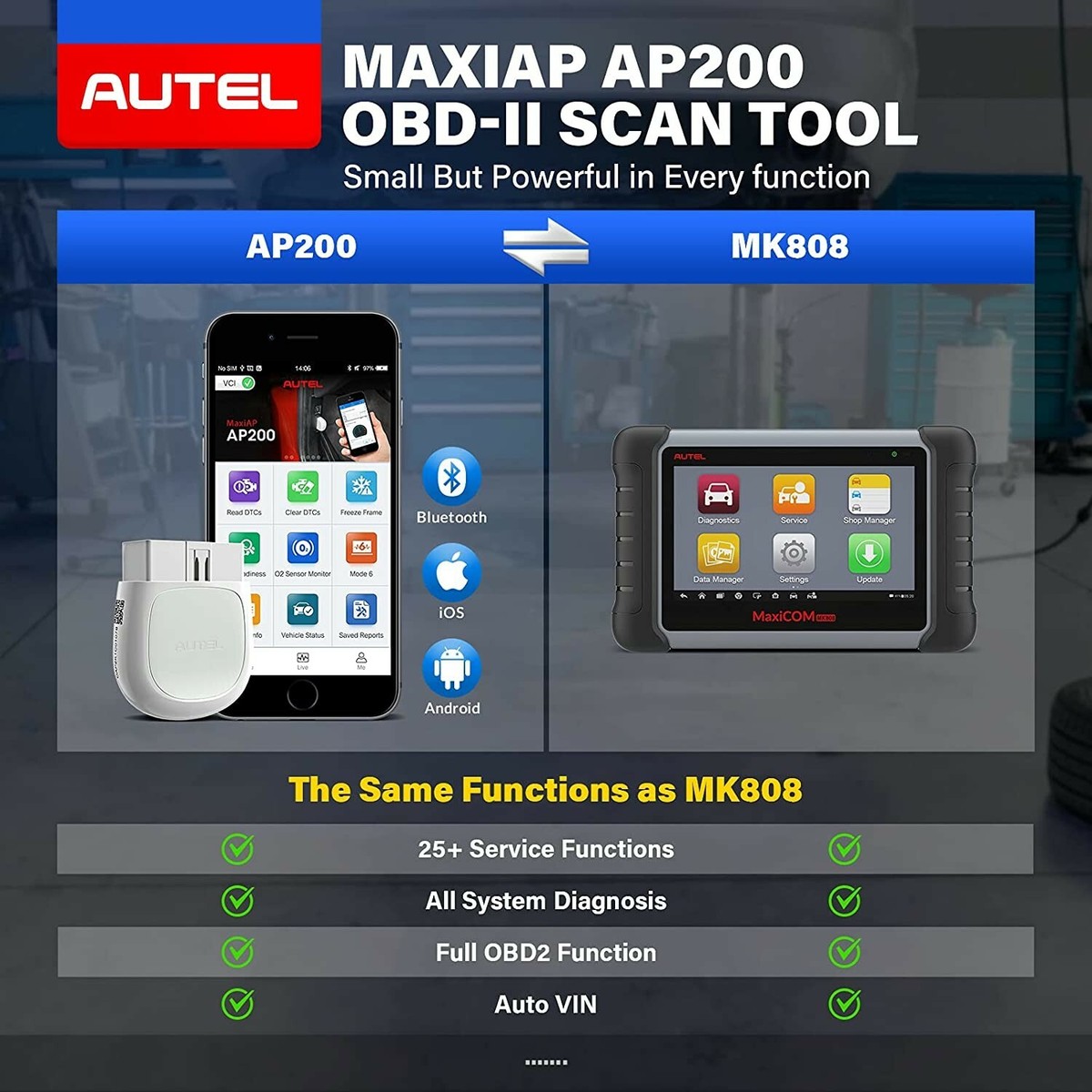 Autel MaxiAP AP200 Bluetooth OBD2 Scanner Full System Car