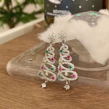 Women's Crystal Christmas Tree Earrings Drop Dangle Jewelry Xmas 2024