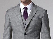 Gray Sharkskin Groom Suit,Custom Made Men Suit,Grey Woven Wedding Suits For Men
