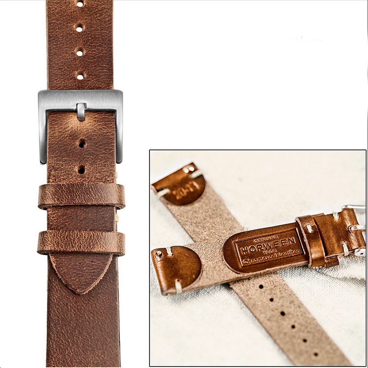 21mm Horween Horse Hip Leather Watch Strap with Change Tool in 3 Colors