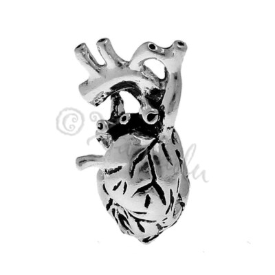Human Heart Charm - 27mm Antiqued Silver Plated 3D Pendant C2660 - 1, 2 Or 5PCs